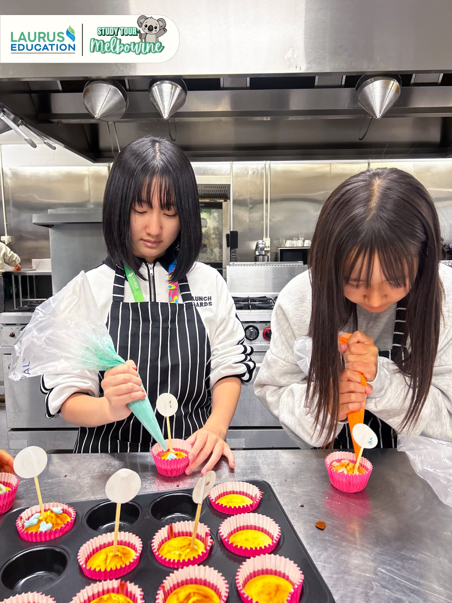 Two children in a kitchen setting, one wearing an apron, engaged in baking activities.